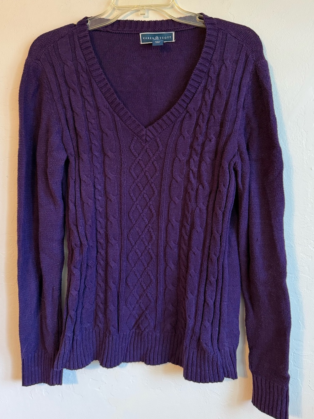 Scott Purple Cable-Knit V-Neck Sweater